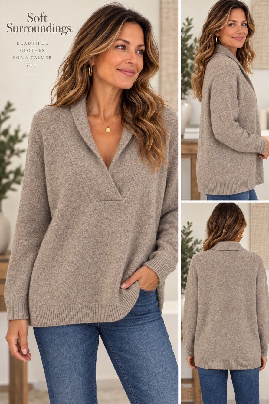 Soft Surroundings Meera Sweater XL Heather Taupe NWT Shawl Collar Cozy Boho